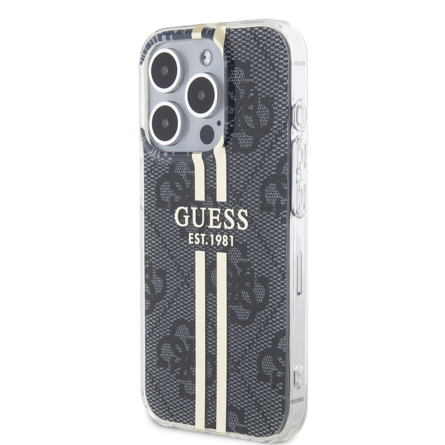 iPhone 15 Pro Hybrid Hardcase Hülle IML 4G Gold Stripe (GUHCP15LH4PSEGK) - Schwarz