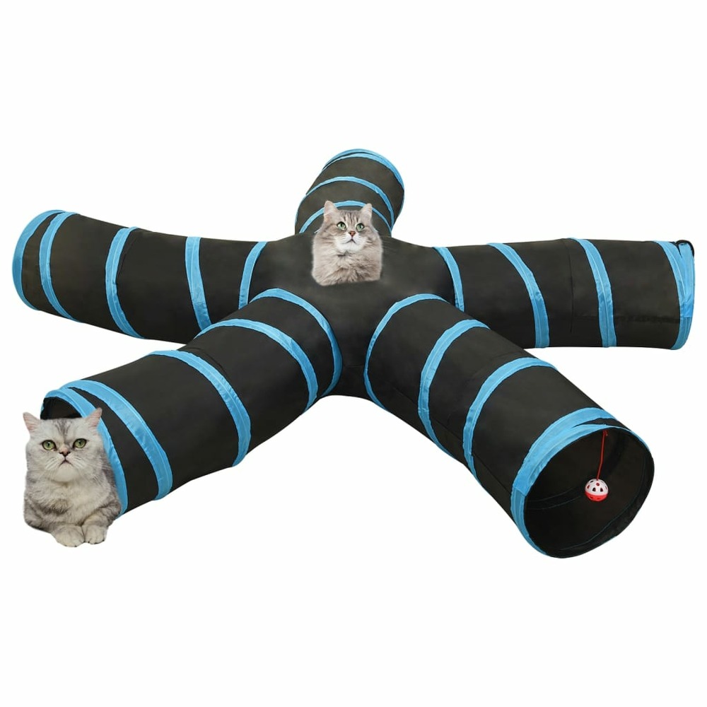 Tunnel pour chats à 5 voies noir et bleu 25 cm polyester