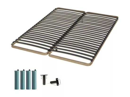 Sommier à lattes + pieds 2x90x200 Theta - 48 lattes bois - Fabrication française