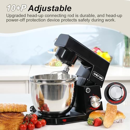 Robot Patissier CHeflee,1500 W Robot Patissier,avec Bol en Acier Inoxydable de 4,5 et 5,5 L,10 P Vitesse,avec Crochet Mélangeur,Crochet Pétrisseur,Fouet et Protection Anti Eclaboussures (Noir） : Cuisine et Maison