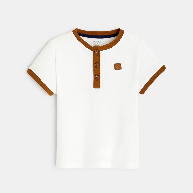 T-shirt col tunisien maille piquée blanc bébé garçon Blanc
