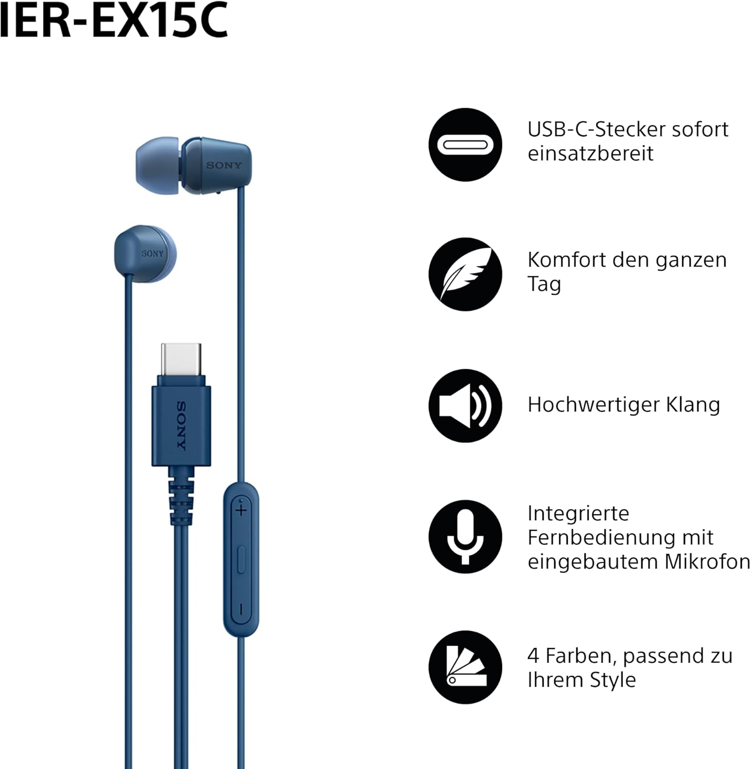 IER-EX15C In-Ear Kopfhörer mit USB-C-Anschluss und Mikrofon (IEREX15CL.CE7) - Blau