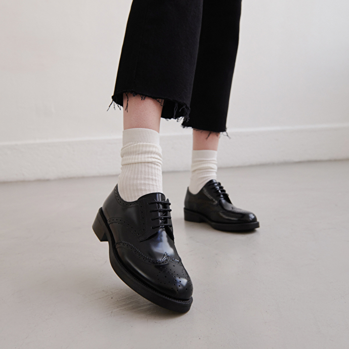 Derbies à lacets  en cuir glacé noir
