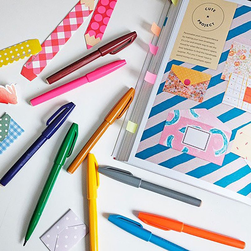 Stylo feutre Pentel Sign Pen écriture moyenne - Pochette de 7 couleurs fun