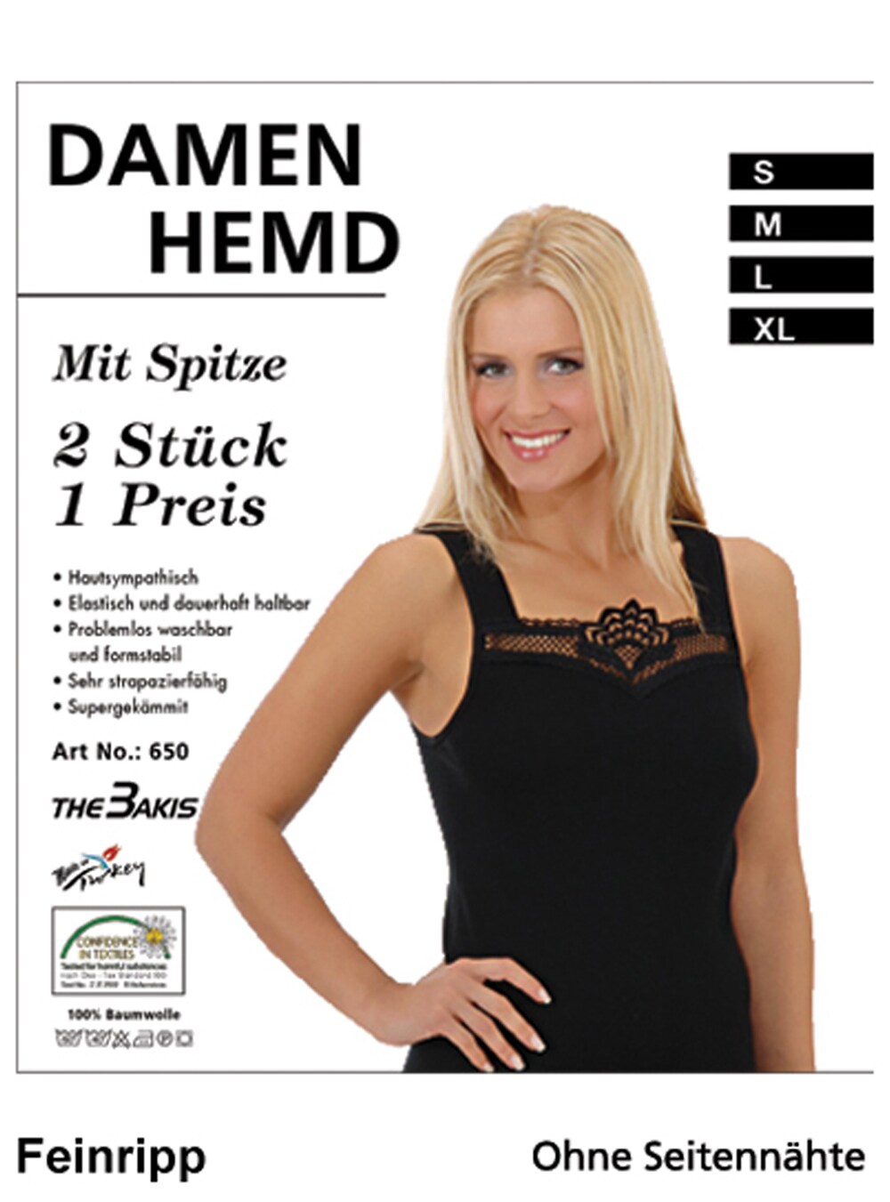 Cotton Prime® Damen Unterhemd mit Spitze 2er Pack