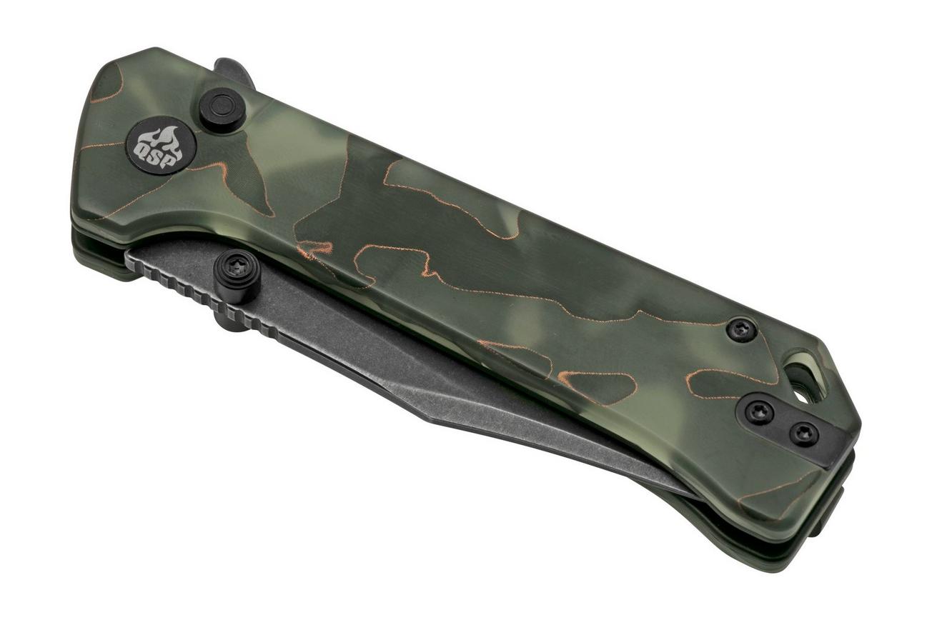 QSP Grebe QS147-E2, S35VN zwart Clippoint Glow In The Dark Raffir, zakmes