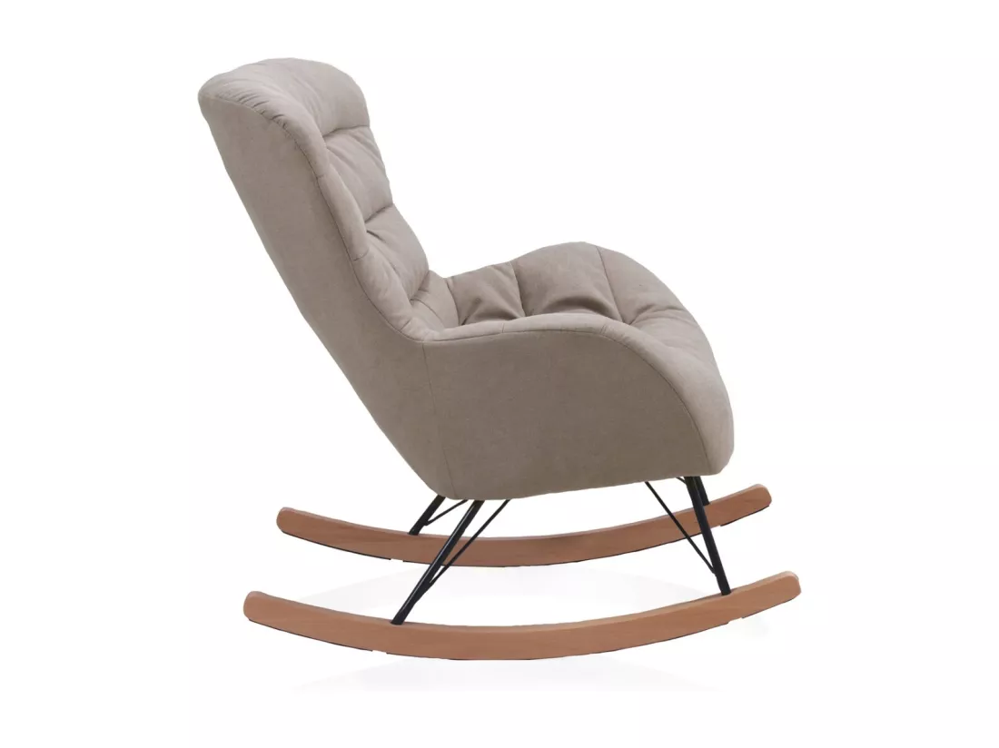 Fauteuil à bascule en beige, pieds en métal et piétement luge en hêtre
