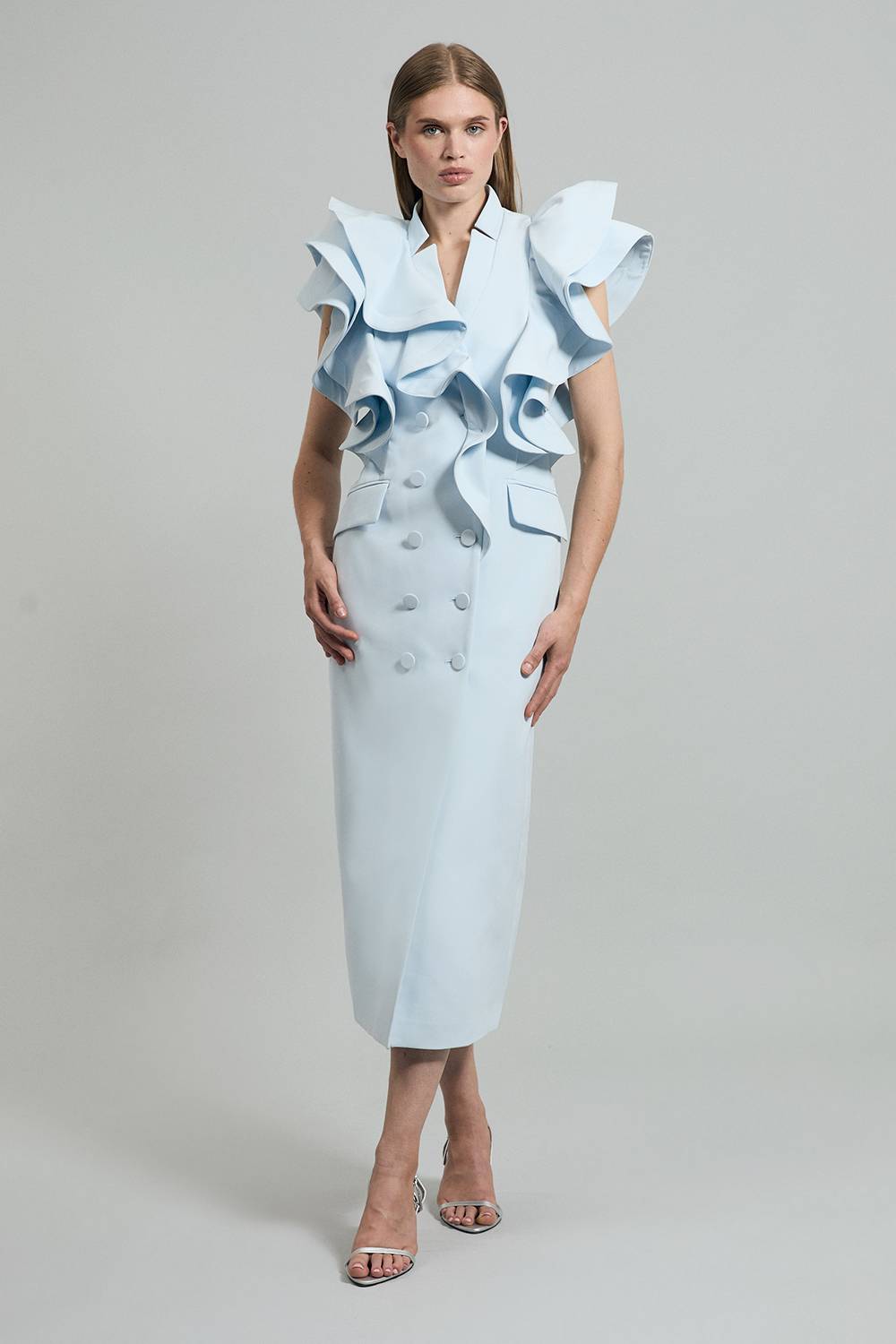 KarenMillen Robe Longue Crayon Ajustée Smoking À Volants Dramatiques