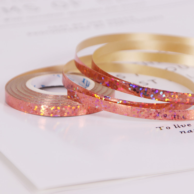 (8er Set) 5mmx10m Geschenkband Glanz Deko Polyband Hologramm - Blau / Rot / Gold / Silber / Roségold / Grün / Violett / Pink
