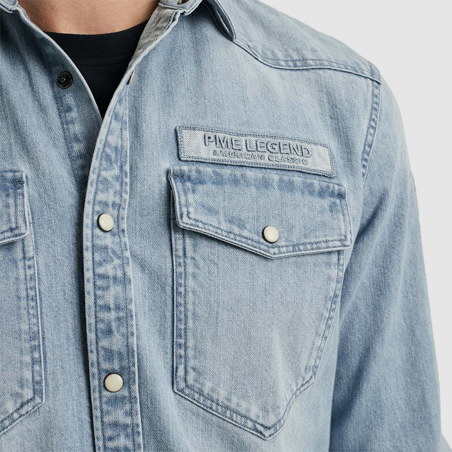 PME Legend  Long Sleeve Shirt Bleach Indigo Denim