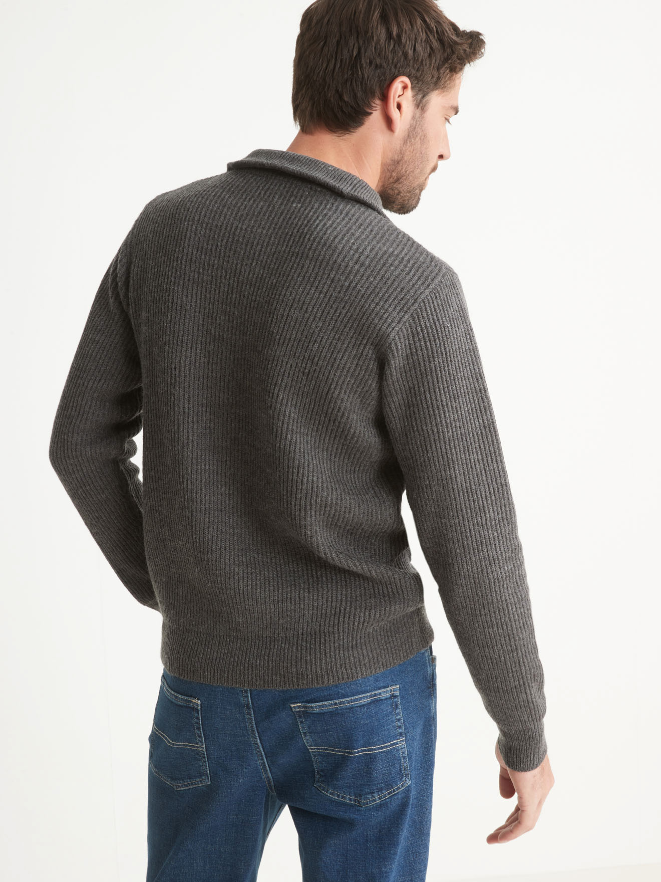 Pull côtes anglaises col montant zippé