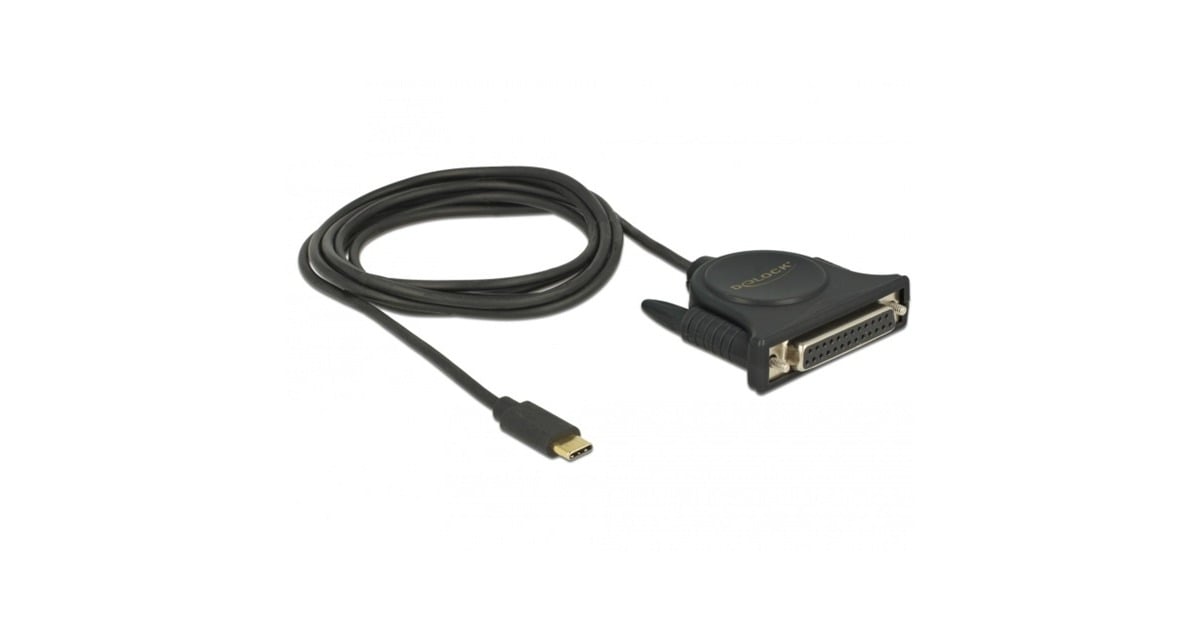 DeLOCKUSB-C 2.0 male > 1 x Parallel DB25 female kabel  (Zwart, 1,8 meter )