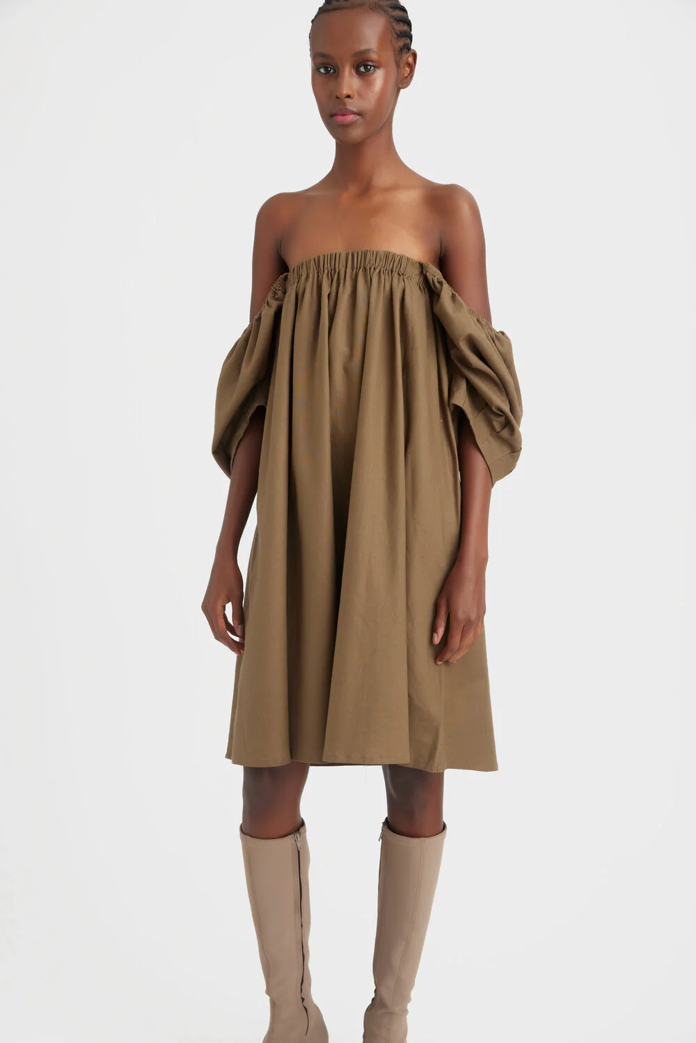 GESTUZ  Liza linen kort kjole - Stone Gray