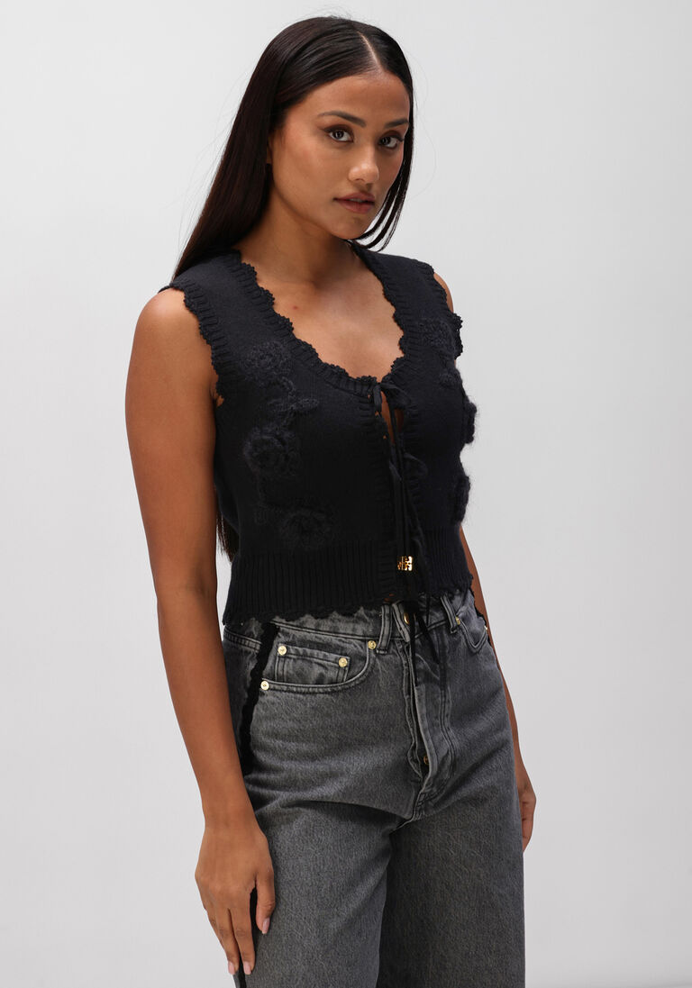 zwarte ganni tops & t-shirts cotton cashmere crochet applique vest