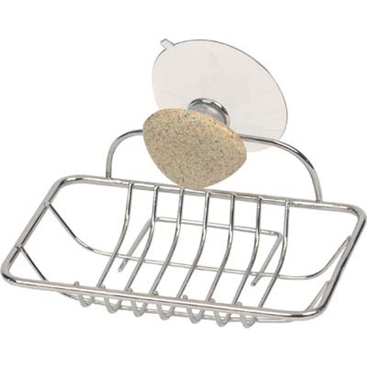 PORTE SAVON METAL 1 VENTOUSE  1 DECO  GALET GRIS