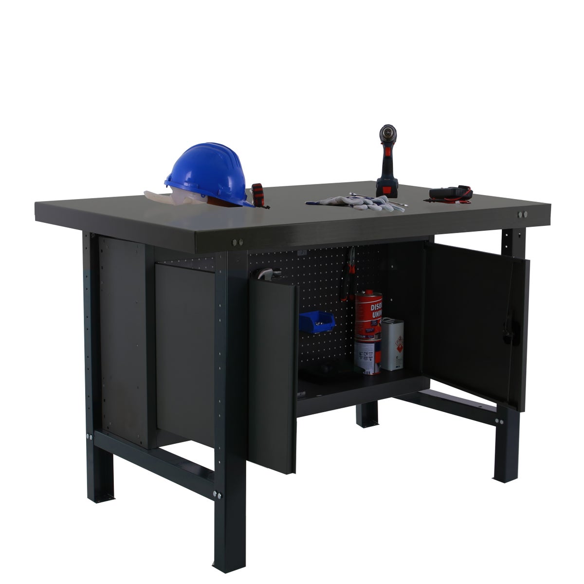 PROREGAL Buffalo Metalen werkbank met kast HxBxD 83 x 120 x 73 cm Draagvermogen 600 kg Antraciet