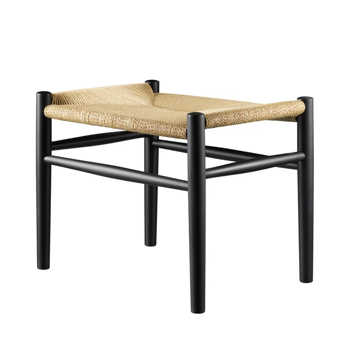 FDB Møbler - J83 Hocker, Buche schwarz lackiert / Naturgeflecht