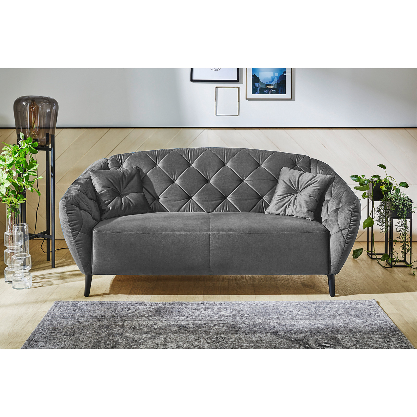 2.5er-Sofa Glasgow Samtvelours dunkelgrau