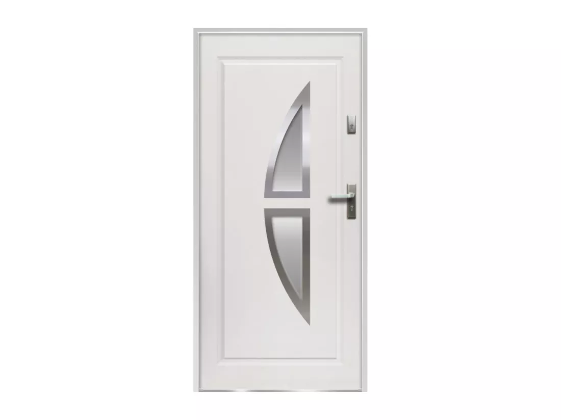 Porte d'entrée en acier vitrée avec inox H207 x L100 cm blanc - poussant gauche - COVAS
