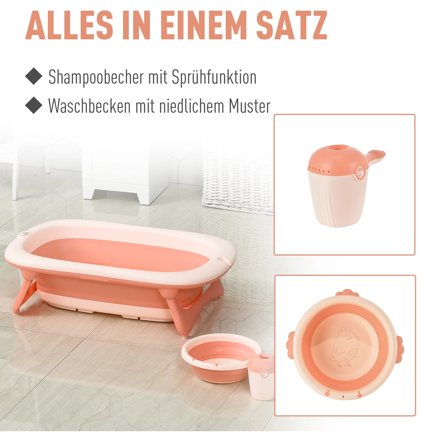 HOMCOM Faltbare Babywanne mit Waschbecken und Shampoobecher rosa