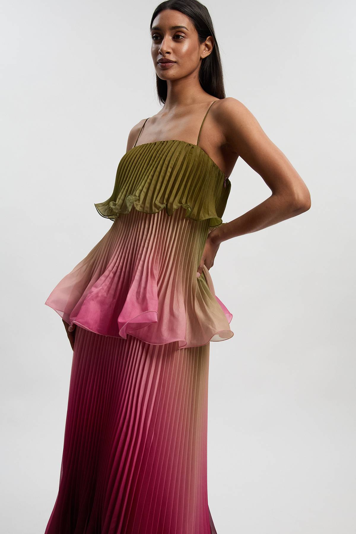 KarenMillen Robe Longue Tissée En Organdi Slub Plissée Avec Basque