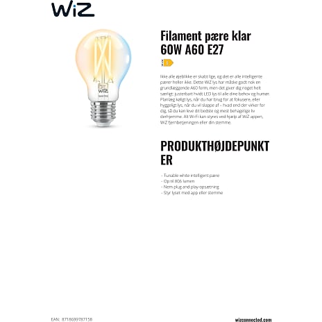 WiZ filament LED pære 6,7W - dæmpbar
