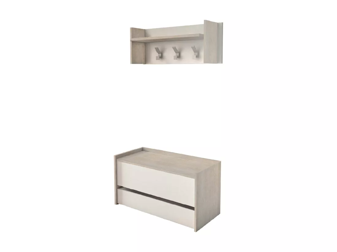 Meuble d'entrée Brionia, Entrée moderne avec portemanteau, Meuble avec étagère à chaussures, Meuble multifonctionnel, 50x32h182 cm, Chêne et Blanc