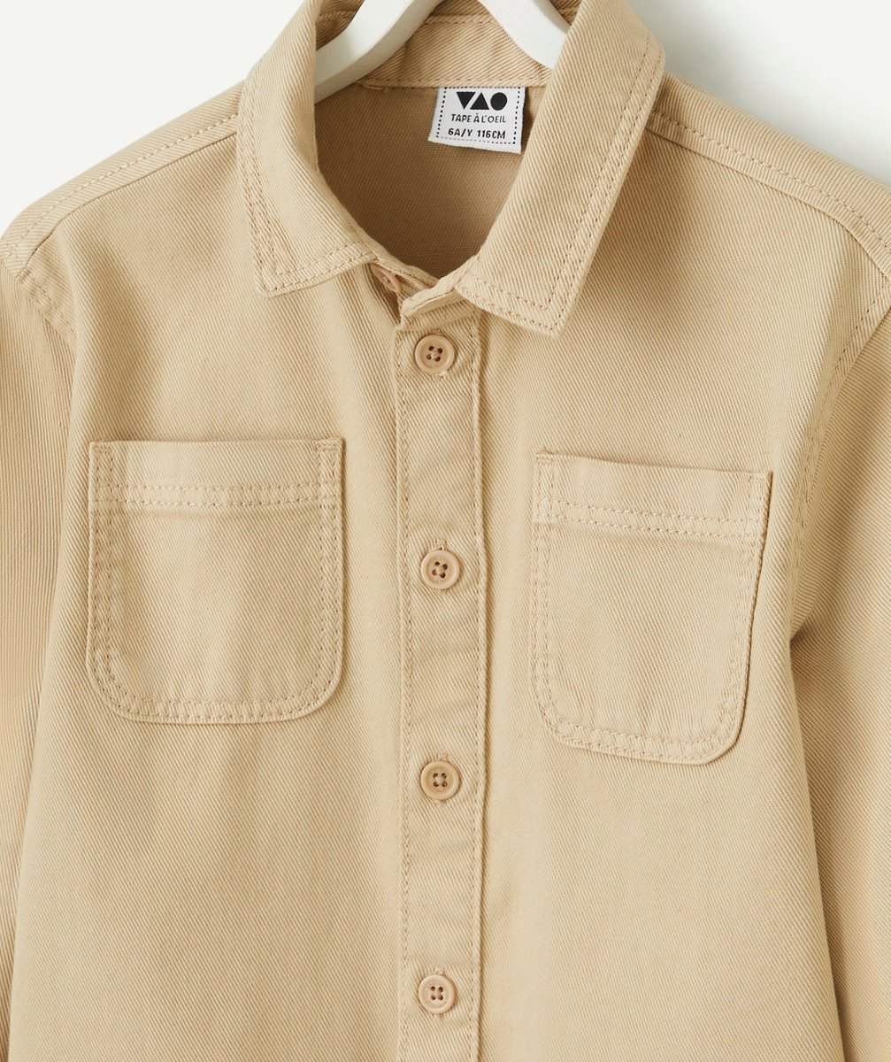 CHEMISE MANCHES LONGUES GARÇON EN VISCOSE RESPONSABLE BEIGE EFFET DENIM