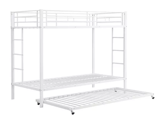 Lit superposé Lit 90x200cm lit à cadre en fer lit d'enfant équipé d'un lit gigogne garde-corps hauts blanc
