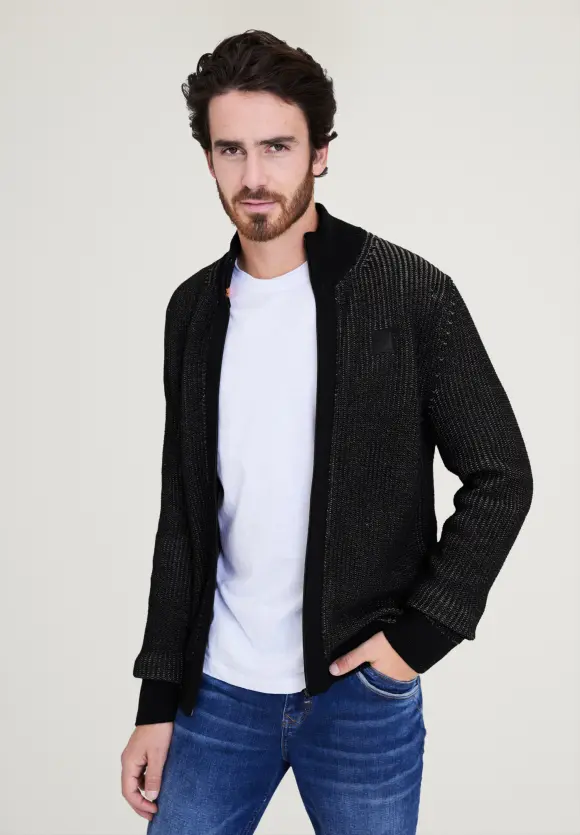 Strickjacke mit Zipper - Black