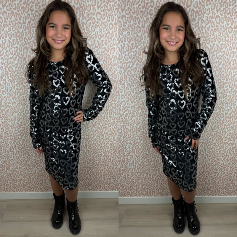 Glitter heart dress - zilver