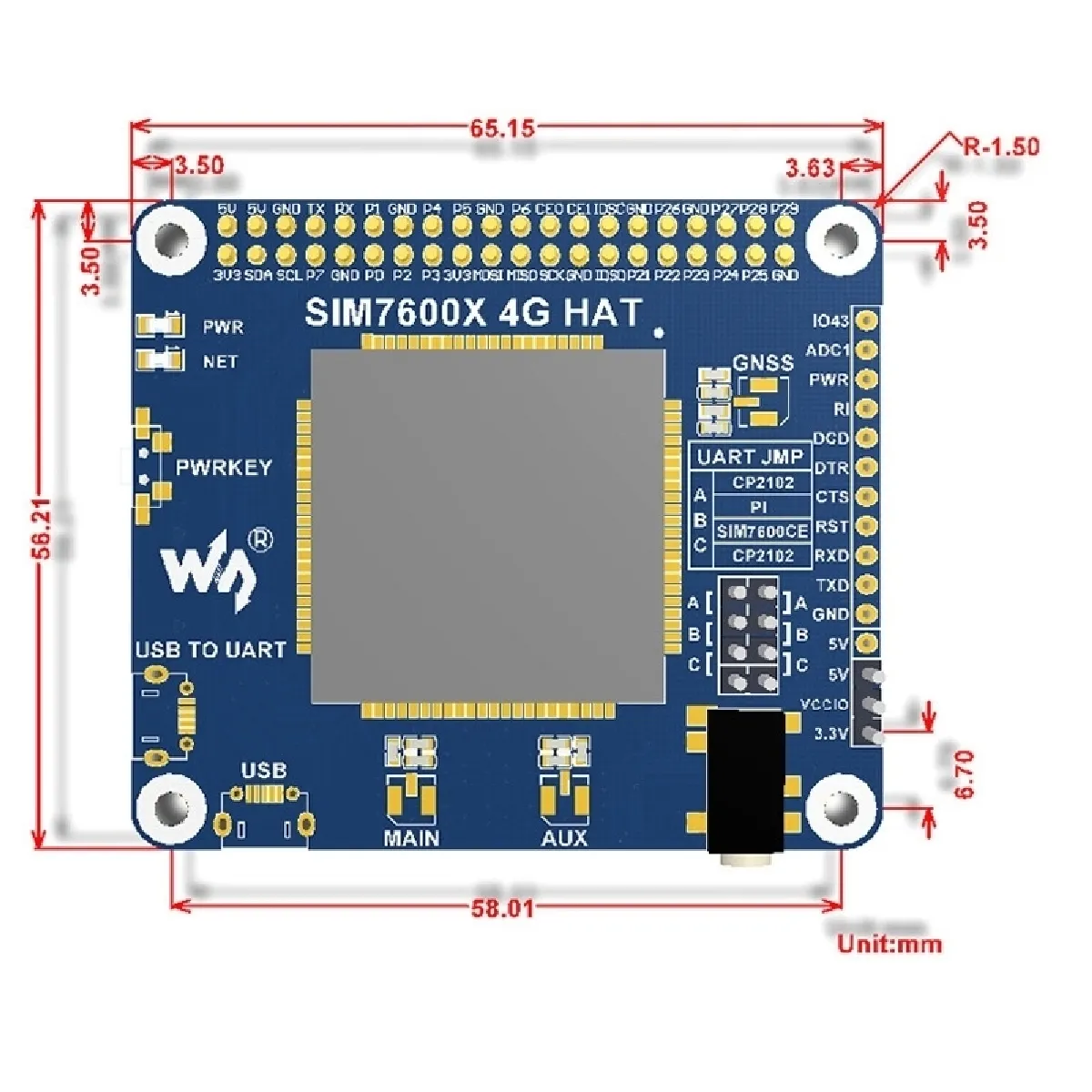Wewoo Waveshare 4G HAT pour Raspberry Pi - Amérique du Nord