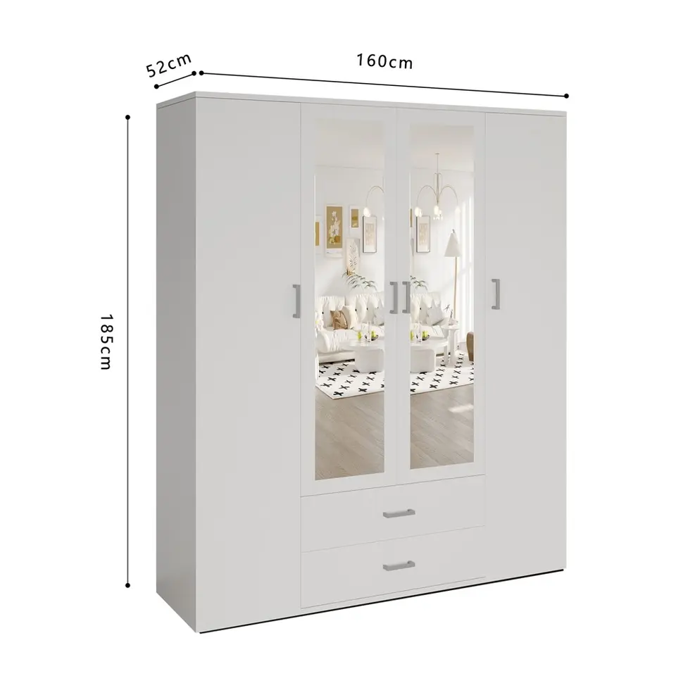 Interiax Kledingkast 'Lena' - Sonoma Eik - 4 Deurs - 185x160x52cm