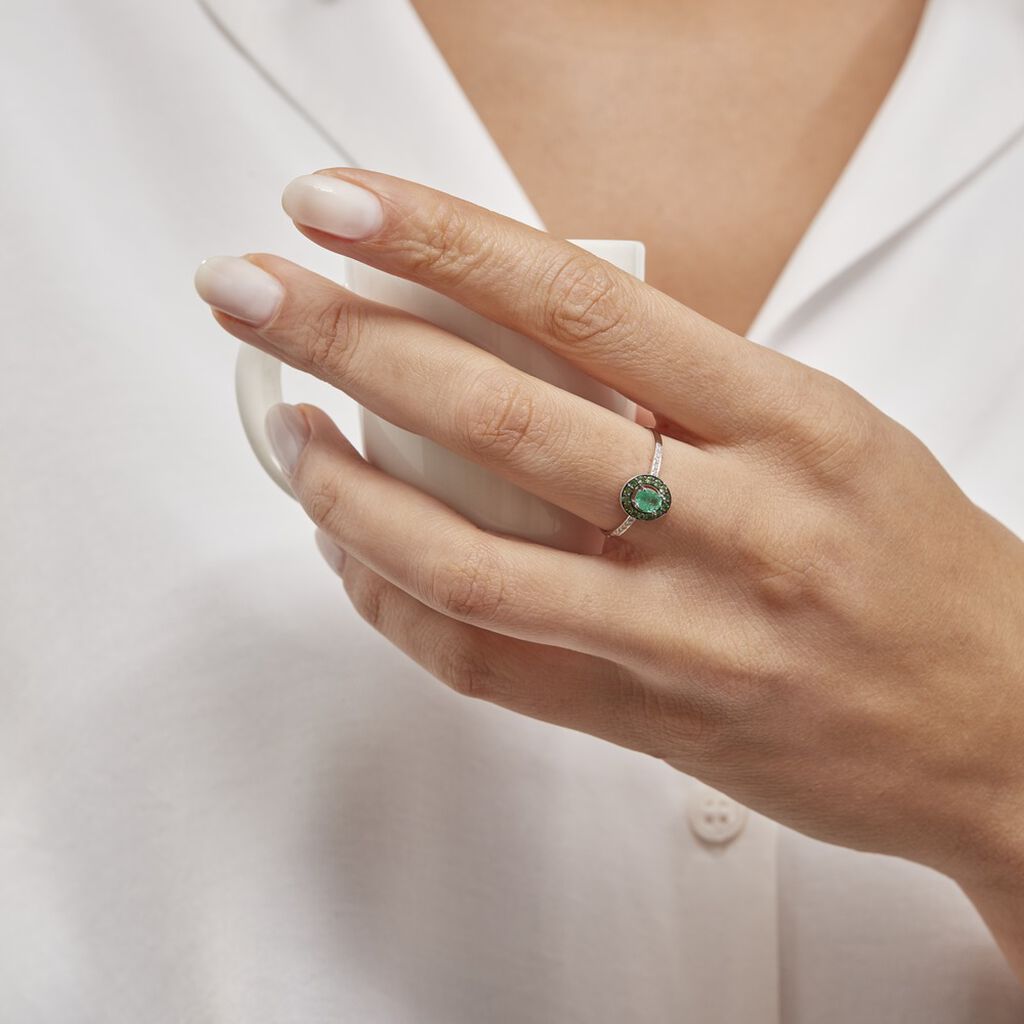 Bague Leona Or Blanc Emeraude Diamant