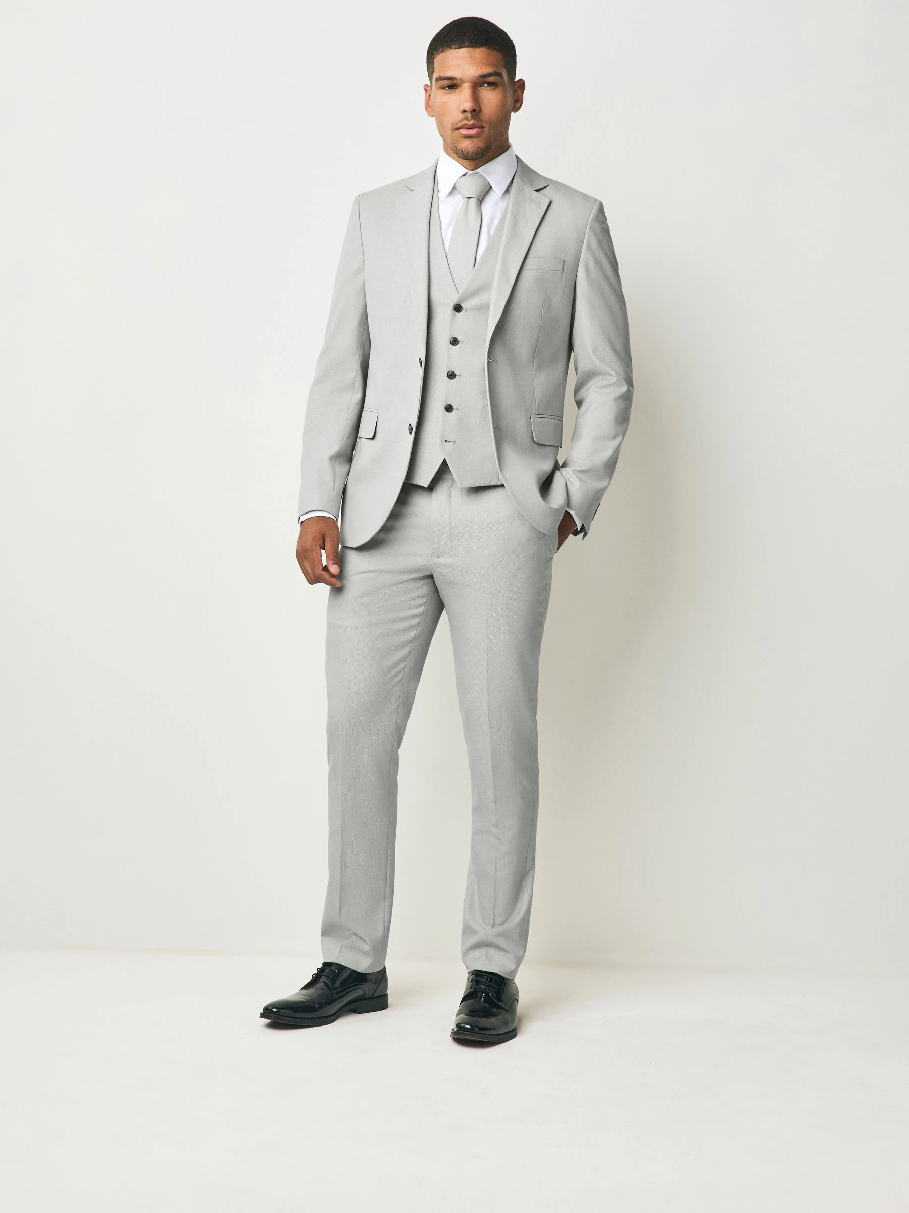Neutraal - Slim Fit - Kostuum met textuur: colbert