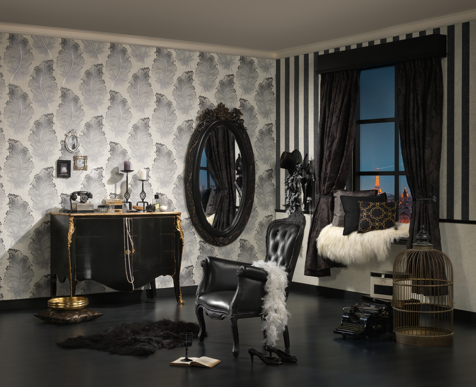 Vliestapete BOHEMIAN BURLESQUE - schwarz-grau- 10 Meter