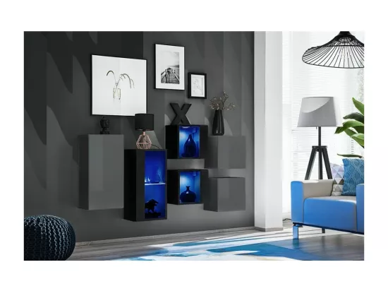 Ensemble meubles de salon SWITCH SBIV – Gris et Noir – LED intégrées – Design moderne