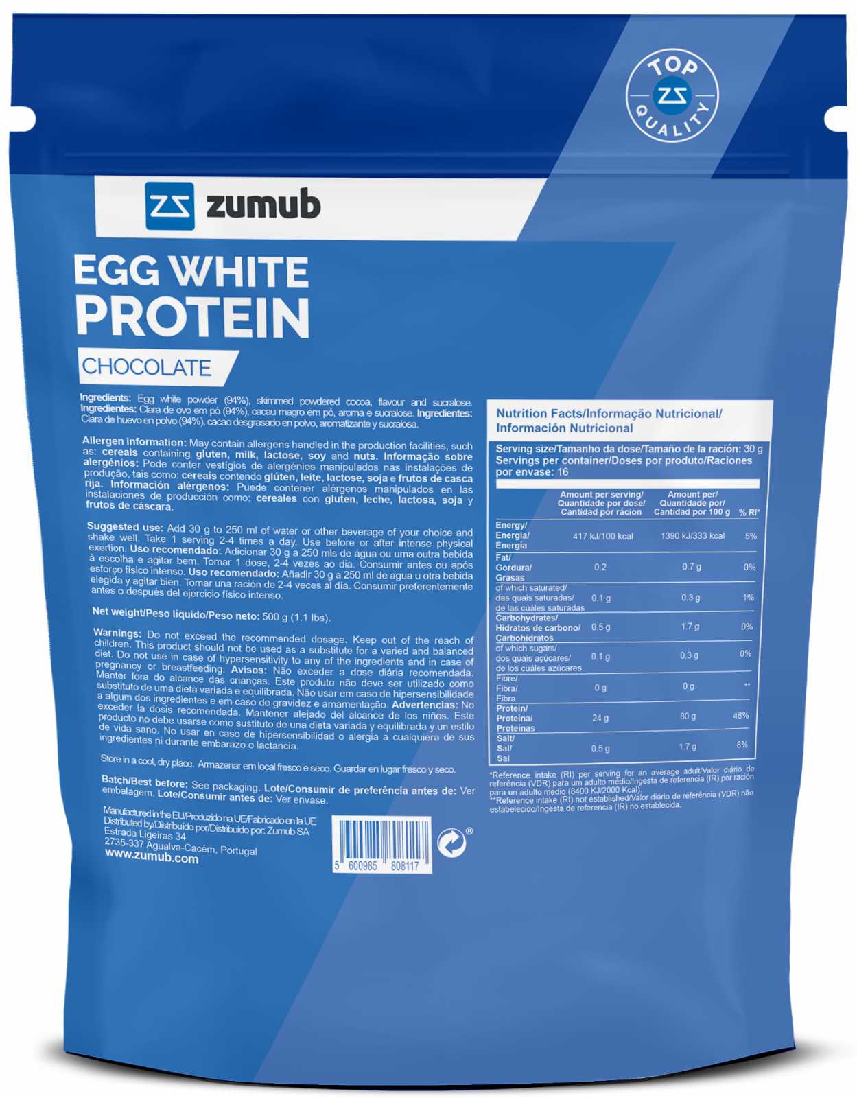 Proteína em pó de clara de ovo Zumub 500g