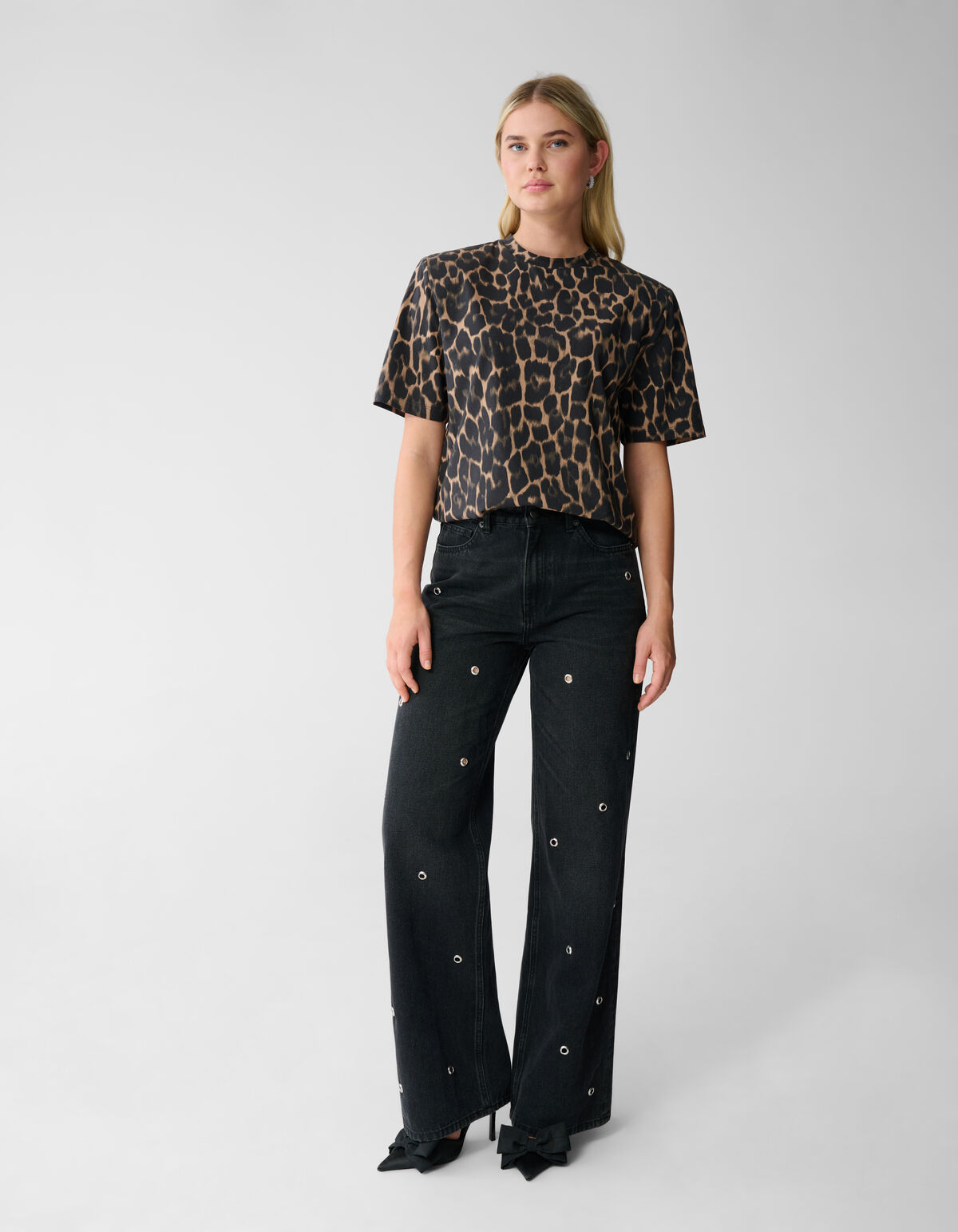 Eyelet Straight Fit Jeans Donkergrijs