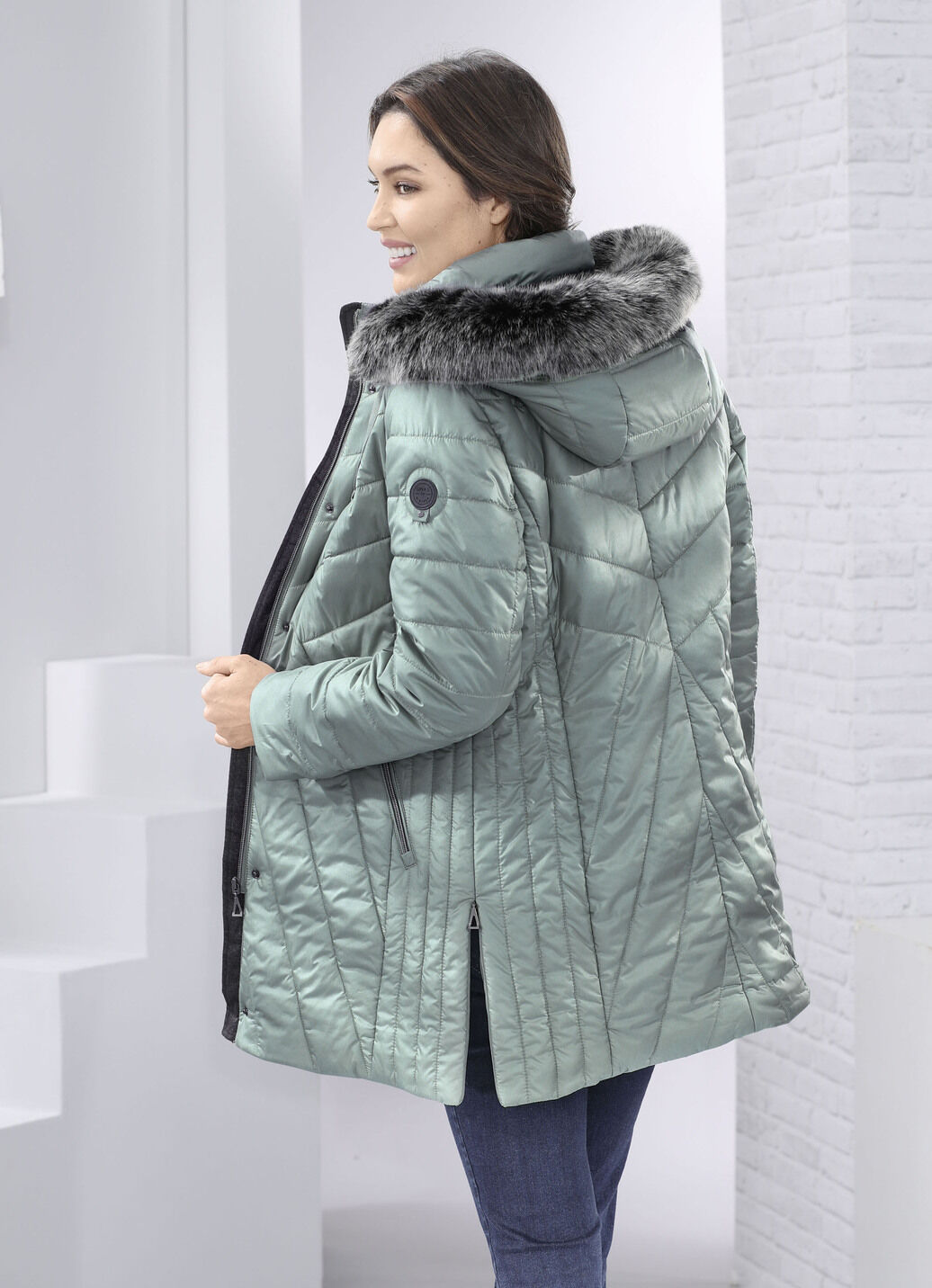 Jacke mit abnehmbarem Kunstpelz-Besatz