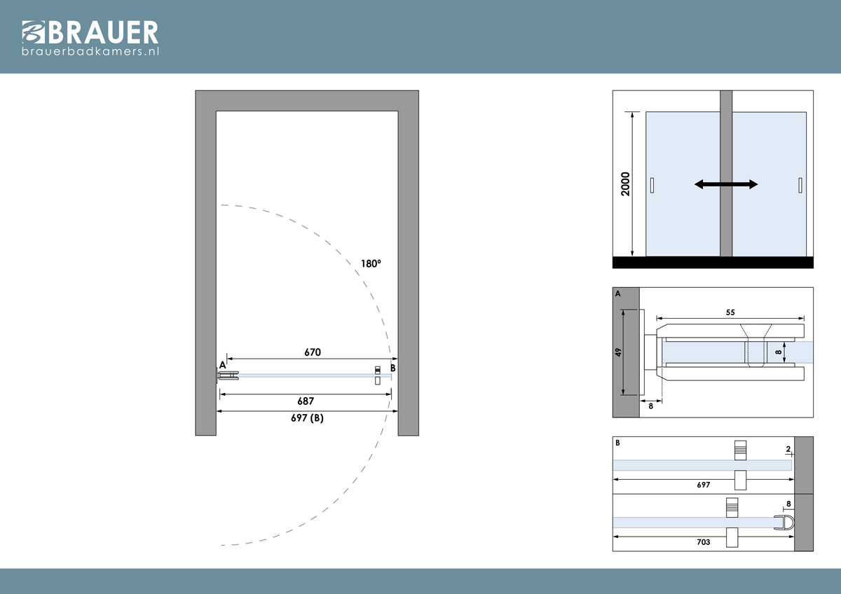 Brauer Void profielloze nisdeur 70cm zwart mat