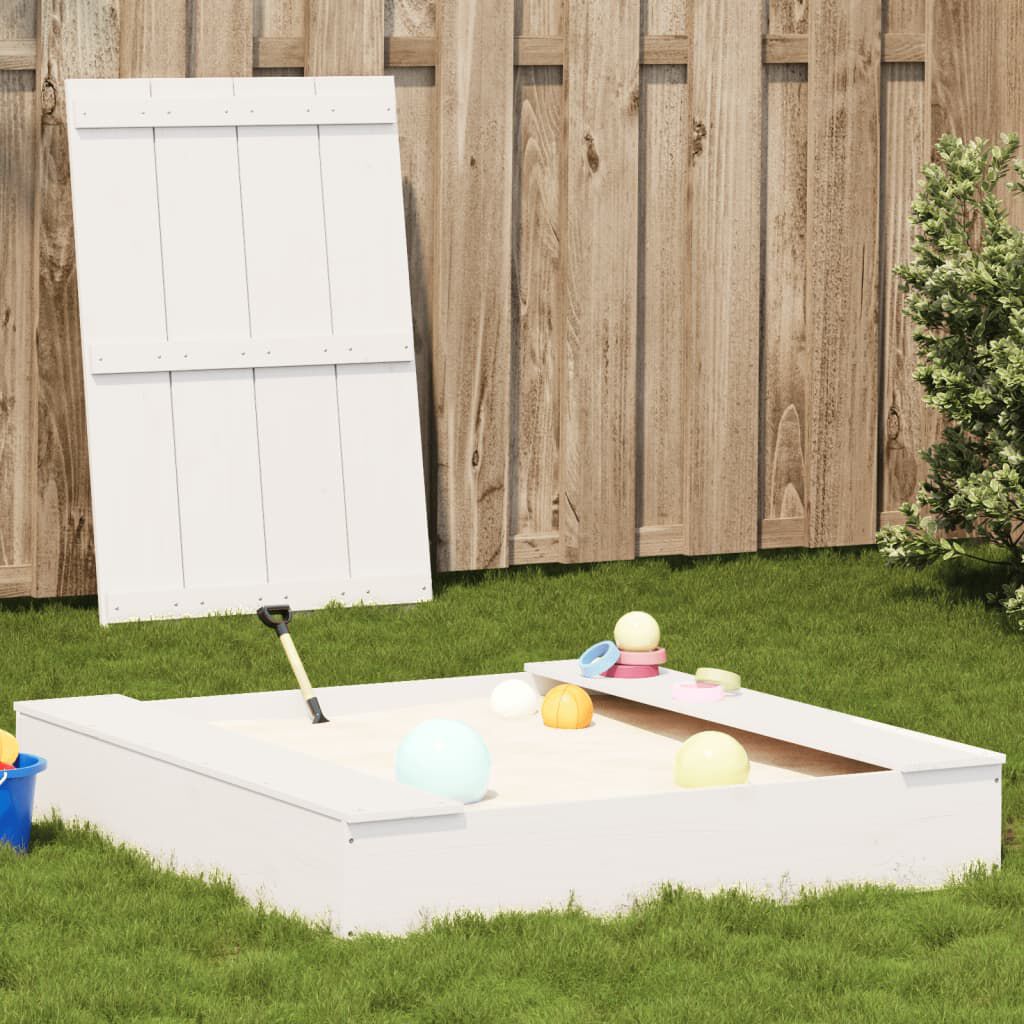 vidaXL Zandbak met deksel 111x111x19,5 cm grenenhout wit