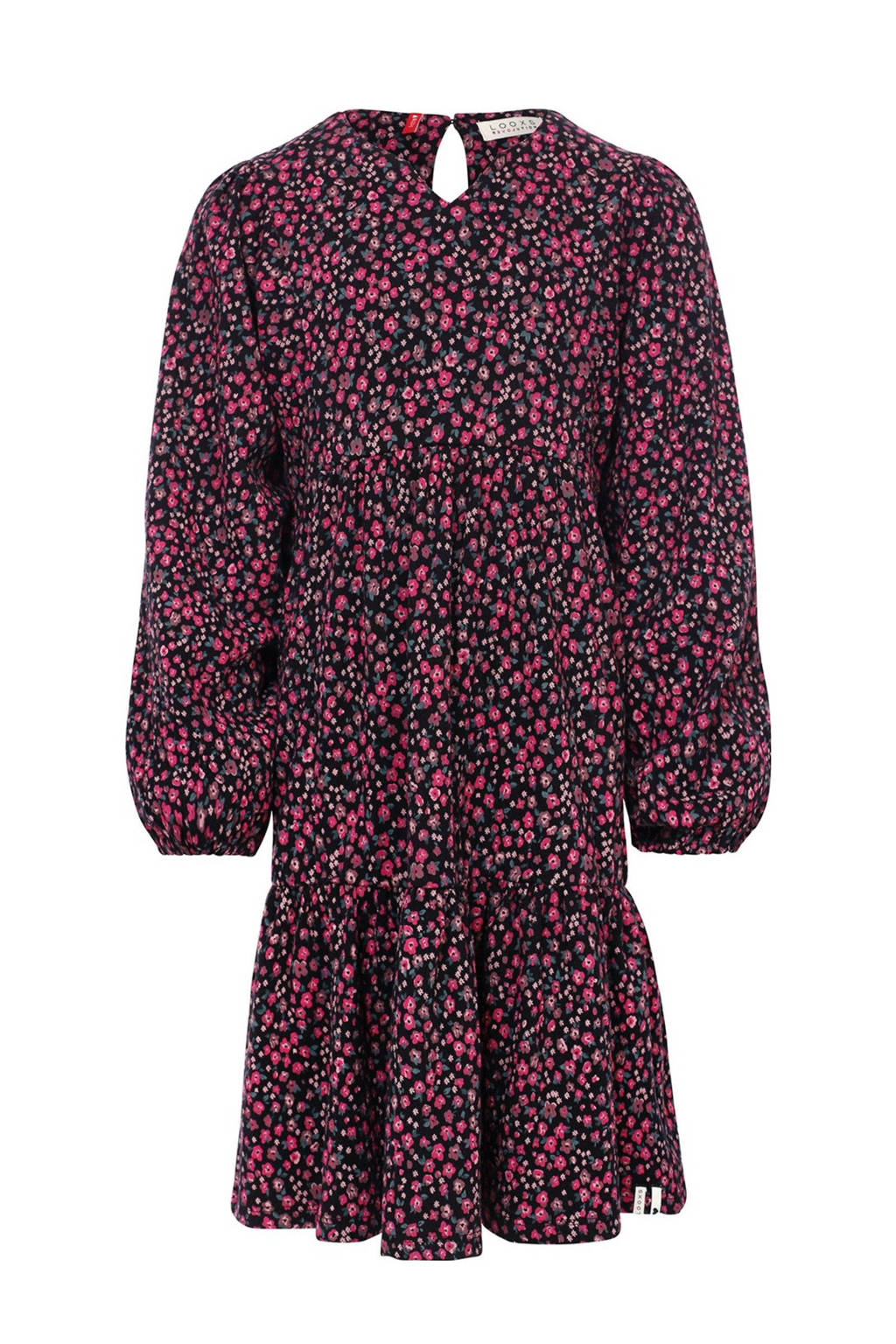 LOOXS gebloemde jurk zwart/fuchsia