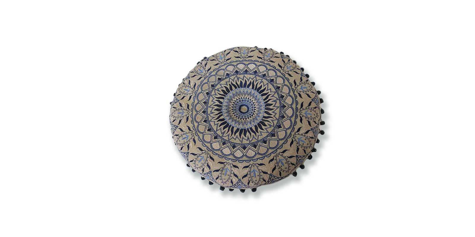 Besticktes Sitzkissen, beige, schwarz-blau, Ø 40 cm, H 5 cm von fischer's lagerhaus