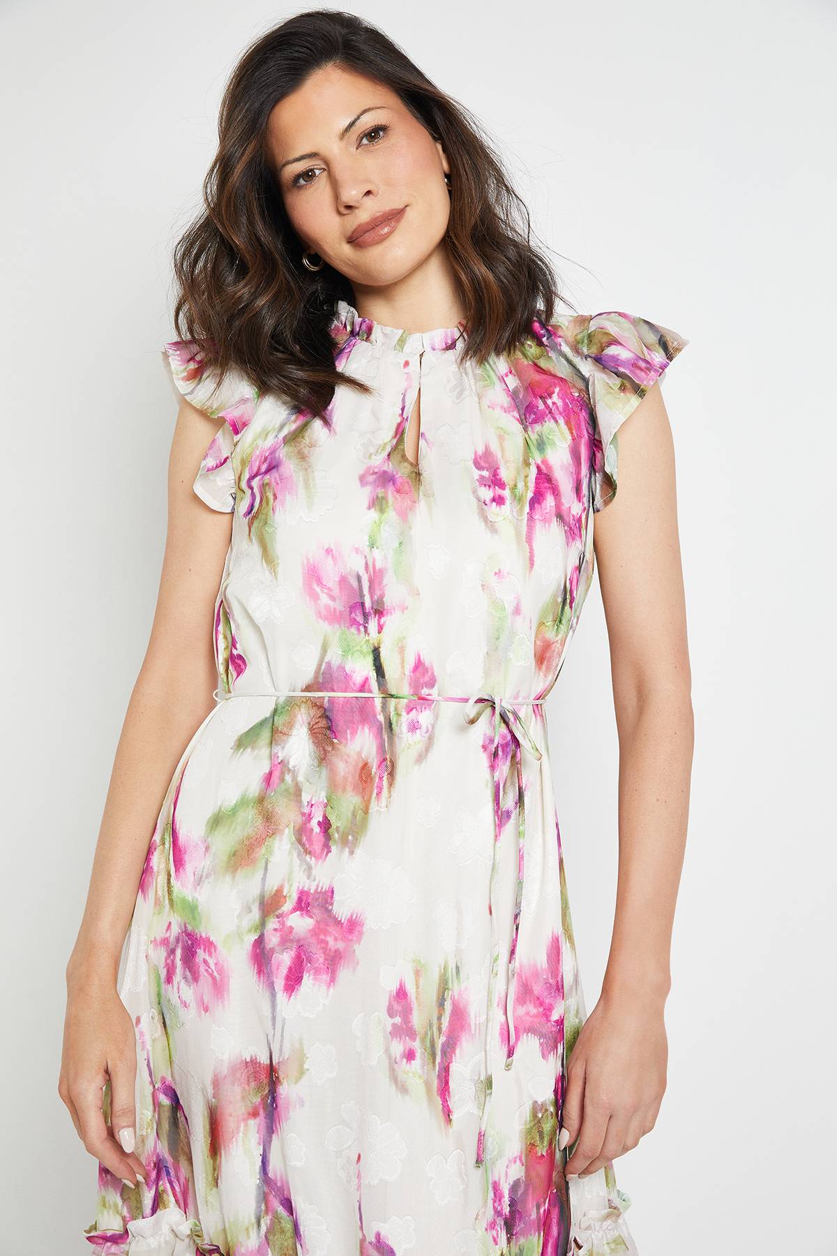 Wallis Robe Midi À Volants Motif Floral