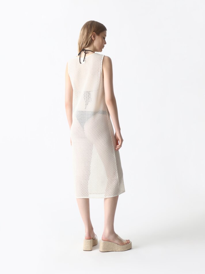 Vestido midi de malha - Branco-creme