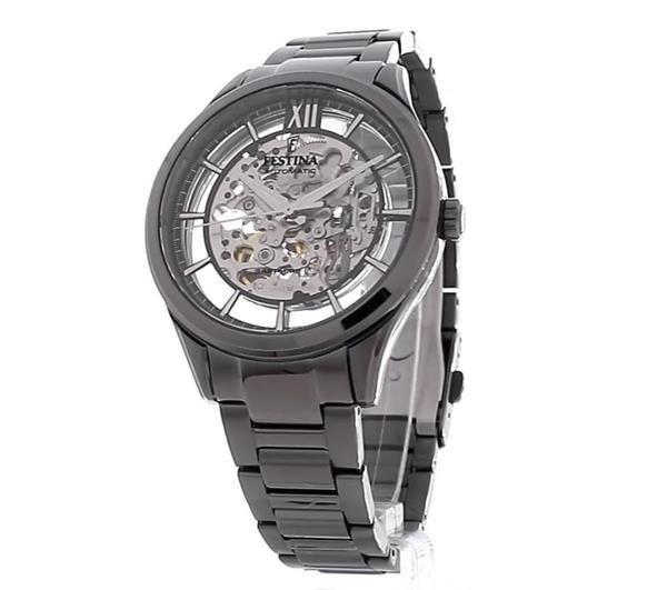 Festina Mens Festina Black Automatic Skeleton Watch