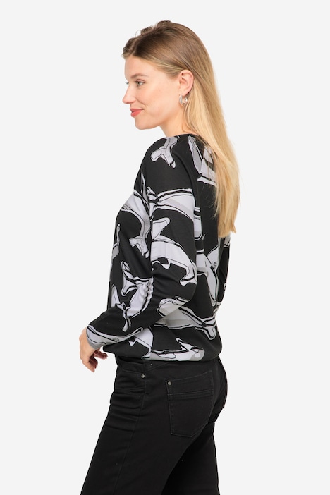 T-Shirt, Wal-Print, Rundhals, Langarm, elastischer Saum, OEKO-TEX