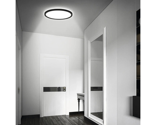 LED Sensor Plafondlamp IP44 18W 2400 lm 4000 K HxØ 3x29 cm Slank Zwart + Achtergrondverlichting