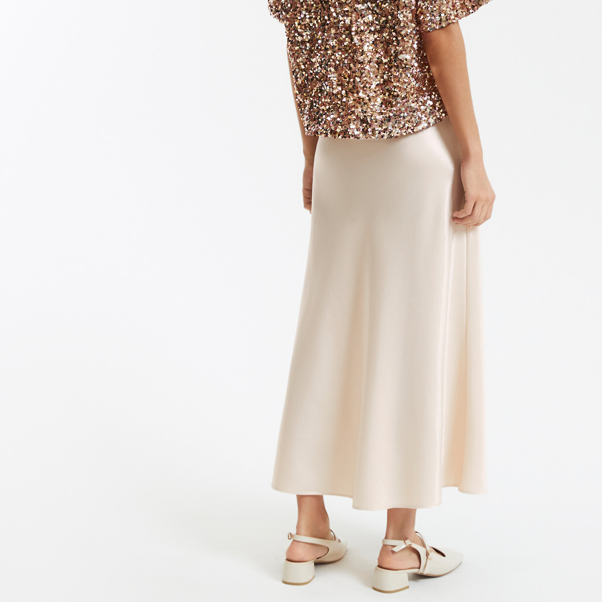 COLEÇÕES LA REDOUTE<br>Saia longa evasê em cetim iridescente, modelo Signature MARION